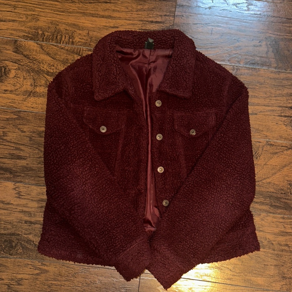 Women's Burgundy Sherpa Jacket